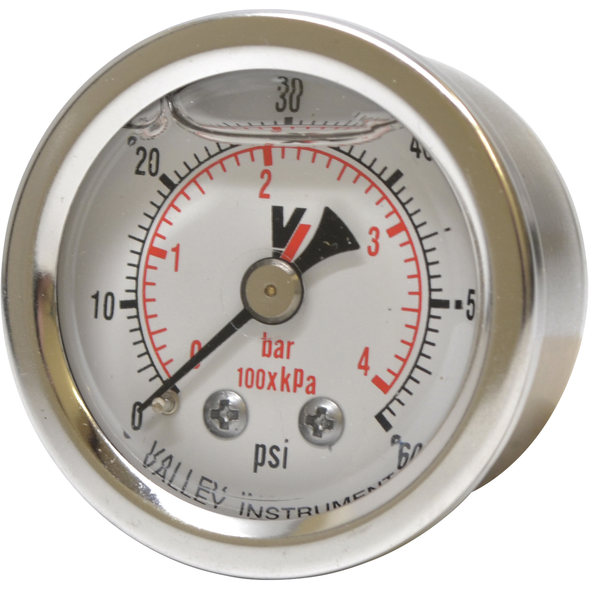 Valley Industries, 1.5in. Back Mt Gauge 60PSI, Case Material Stainless Steel, Min. Operating Pressure 0 PSI, Max. Operating Pressure 60 PSI, Model# 0240GXB60